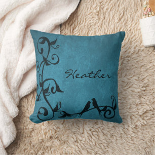 Blue Lovebirds Personalized Throw Pillow