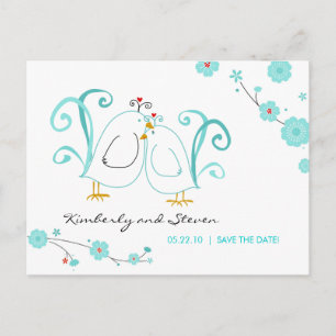 Blue Lovebirds Save the Dates Announcement Postcard