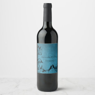 Blue Lovebirds Wedding Wine Label