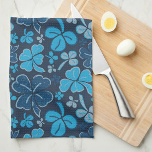 Blue Lucky Shamrock Clover St. Patrick`s Day Kitchen Towel