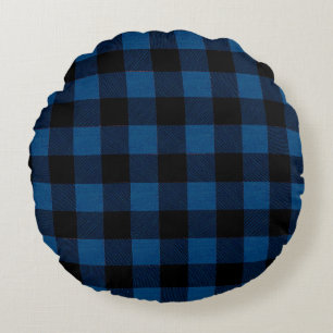 Blue Lumberjack Plaid Round Pillow