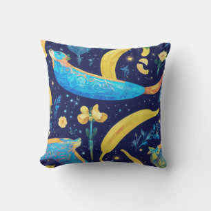 "Blue Lunar Monkey and Candy Banana "? Throw Pillow