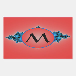 Blue Lush, fractal arabesque with red monogram Sticker
