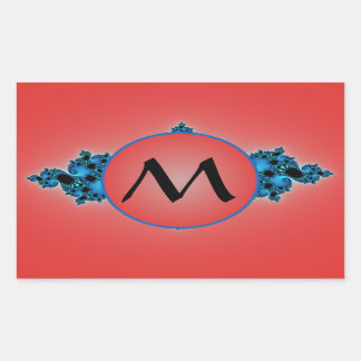 Blue Lush, fractal arabesque with red monogram Sticker
