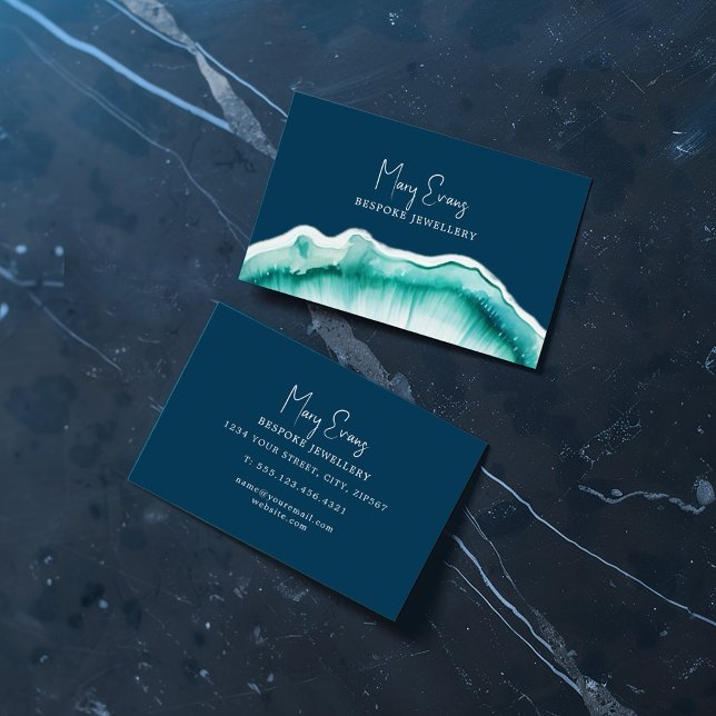Blue luxury agate style effect business card (Display your name and business details proudly on this blue agate effect business card.)