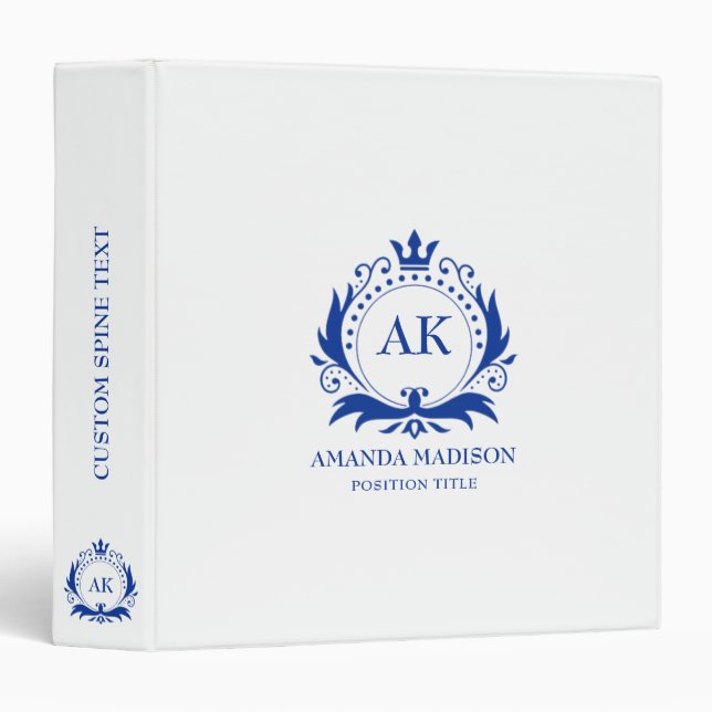 Blue Luxury Crown Wedding Monogram Binder (Front/Spine)
