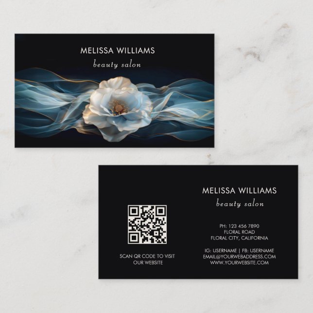 Blue Luxury Flower Business Card (Front/Back)