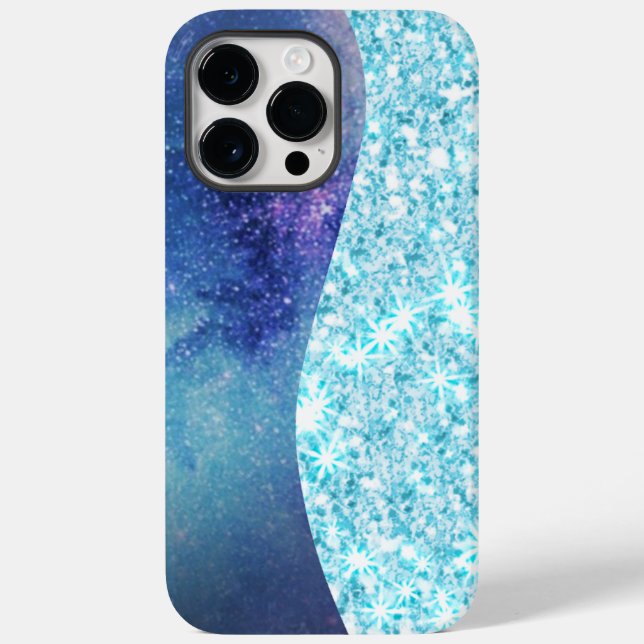Blue Luxury Modern gradient galaxy glitter star Case-Mate iPhone Case (Back)