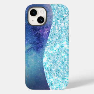 Blue Luxury Modern gradient galaxy glitter star Case-Mate iPhone 14 Case
