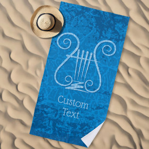 Blue Lyre Background Beach Towel