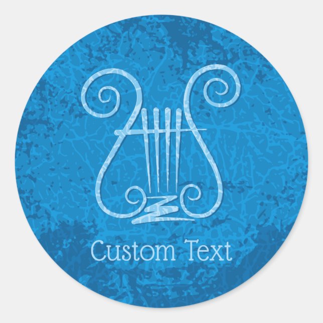 Blue Lyre Background Classic Round Sticker (Front)