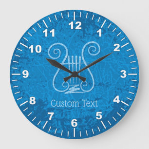Blue Lyre Background Large Clock