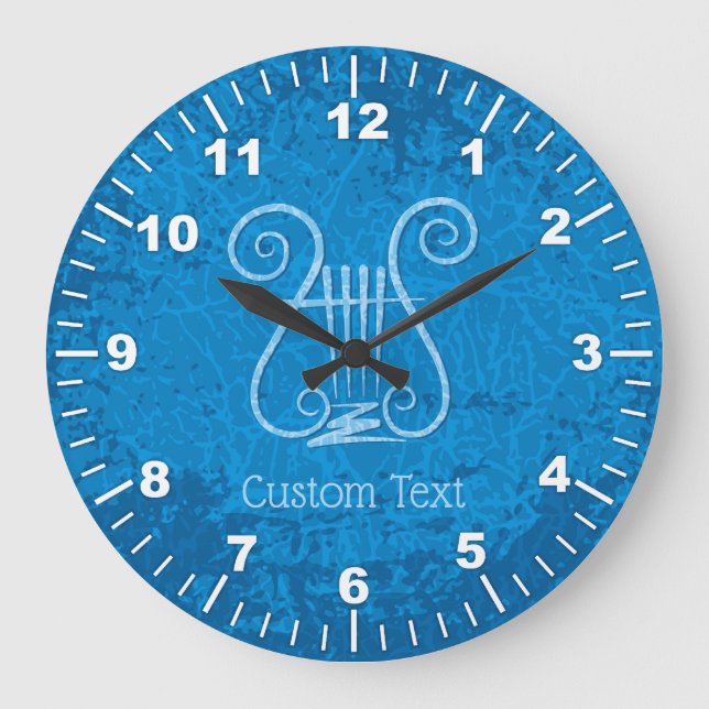 Blue Lyre Background Large Clock (Front)