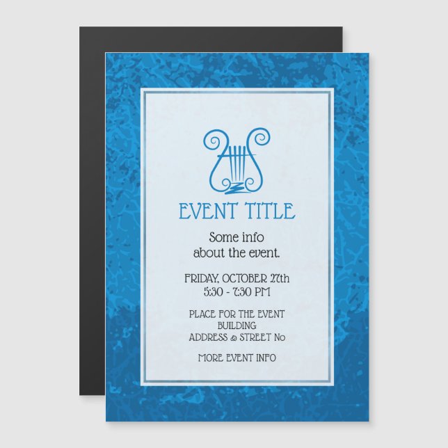 Blue Lyre Background Magnetic Invitation (Front/Back)