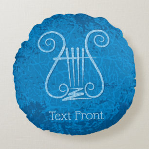 Blue Lyre Background Round Pillow
