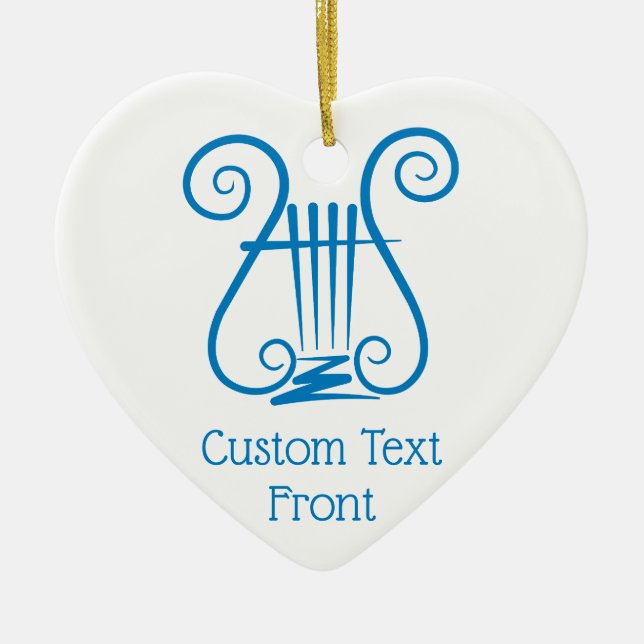 Blue Lyre Ceramic Ornament (Front)