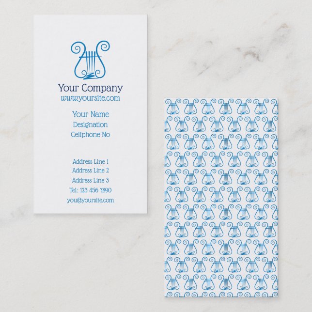 Blue Lyre Vertical Business Card (Front/Back)