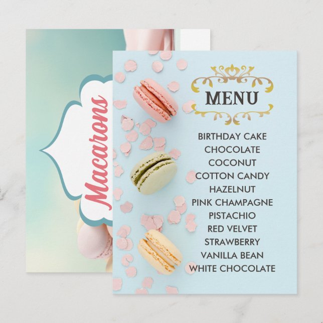 Blue Macarons Elegant Flavours Menu Postcard (Front/Back)