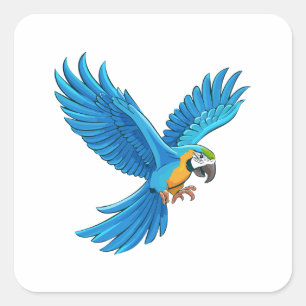 Blue macaw flying square sticker