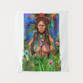 Blue Macaw Hummingbird Queen Tapestry