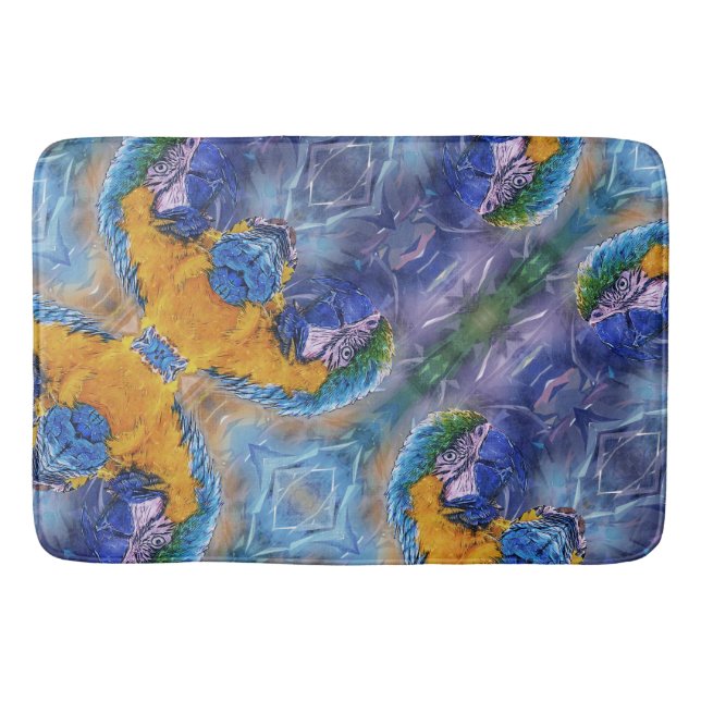 Blue Macaw Playful Parrot Artsy Bath Mat (Front)