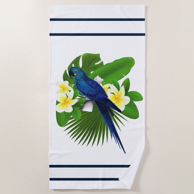 Blue Macaw Shower Curtain Beach Towel (Front)