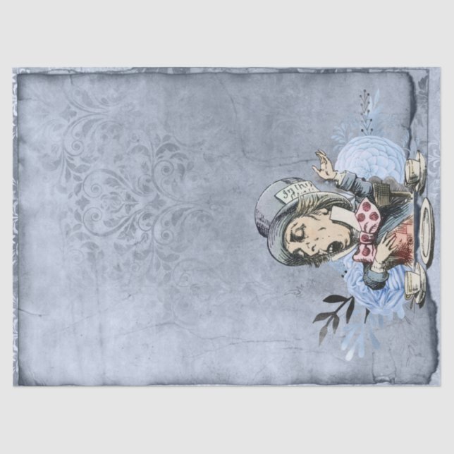 Blue Mad Hatter Alice in Wonderland Decoupage Tissue Paper (Front)