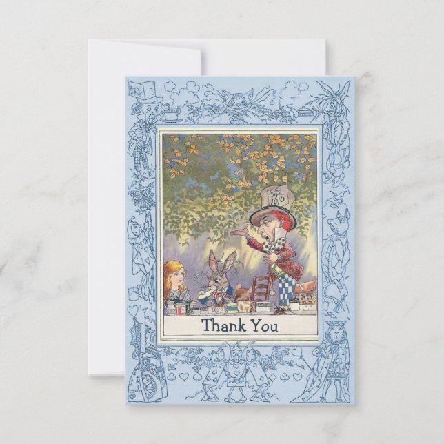 Blue Mad Hatter's Wonderland Tea Party Thank You (Front)