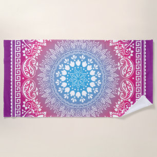 Blue Magenta Burst Bandana-4 Beach Towel