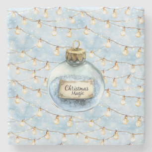 Blue Magic Ornament Christmas Lights Stone Coaster