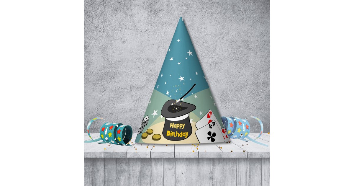 Blue Magic Show Kids Happy Birthday Party Hat | Zazzle