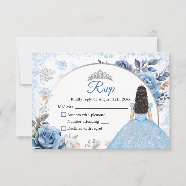 Blue Magical Christmas Snowflake Xv Anos RSVP Card (Front)