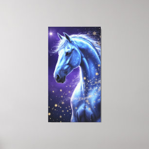 Blue Magical Horse Under Starry Night Sky Canvas Print