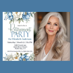Blue Magnolia and Peony Retirement Party Invitation