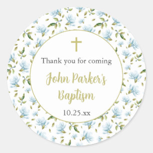 Blue Magnolias baptism thank you sticker