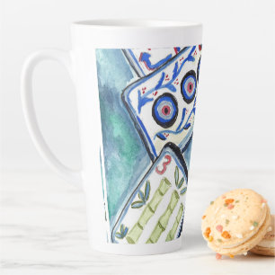 Blue Mahjong Tiles Latte Mug