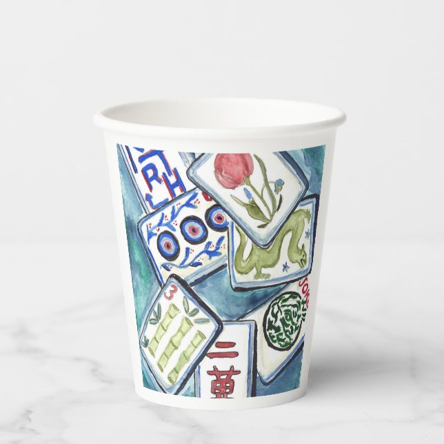 Blue Mahjong Tiles  Paper Cups (Front)