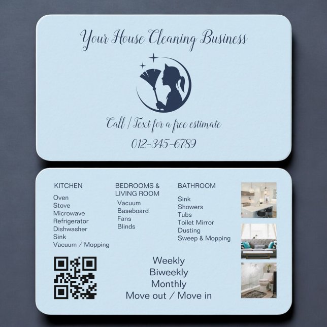 Blue Maid House Cleaning  QR Code Professional Business Card (Creator Uploaded)