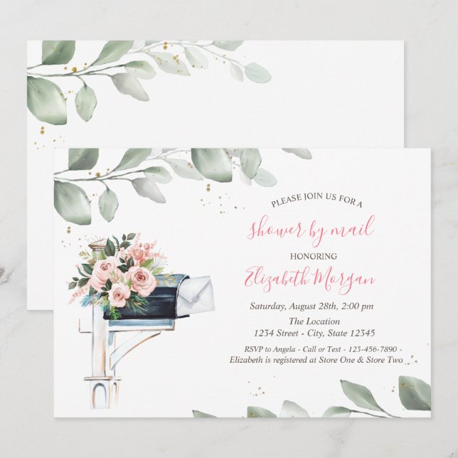 Blue Mailbox Tree Leaf Virtual Baby Shower Invitation (Front/Back)