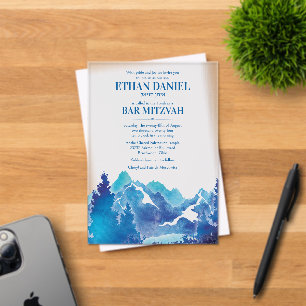 Blue Majestic Mountain Watercolor Bar Mitzvah  Acrylic Invitations