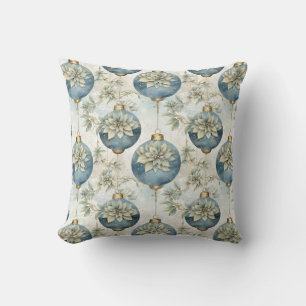 Blue Majesty: Elegant Blue Gold Christmas Splendor Throw Pillow