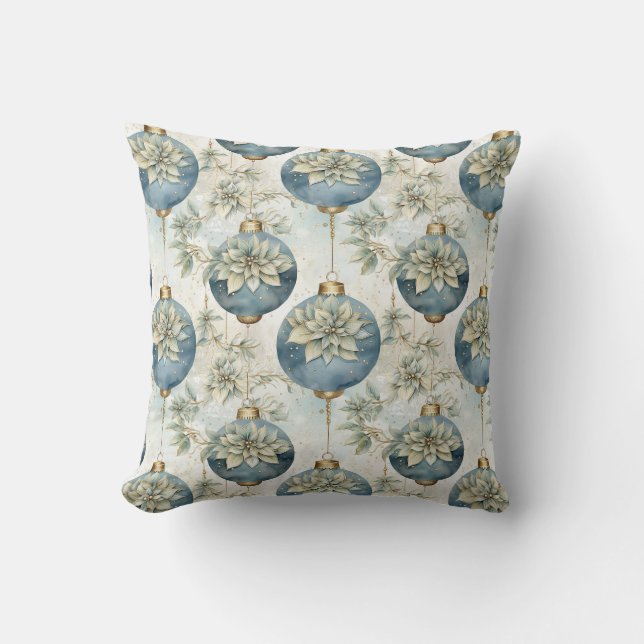 Blue Majesty: Elegant Blue Gold Christmas Splendou Throw Pillow (Front)