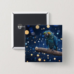 Blue Majesty: The Blue Macaw On Dreamy Blue Bokeh, 2 Inch Square Button