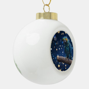 Blue Majesty: The Blue Macaw On Dreamy Blue Bokeh, Ceramic Ball Christmas Ornament