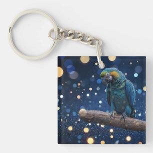 Blue Majesty: The Blue Macaw On Dreamy Blue Bokeh, Keychain