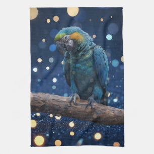 Blue Majesty: The Blue Macaw On Dreamy Blue Bokeh, Kitchen Towel