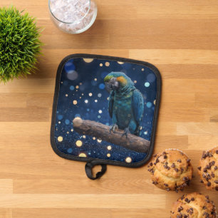 Blue Majesty: The Blue Macaw On Dreamy Blue Bokeh, Pot Holder