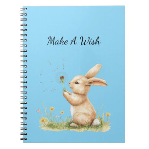 Blue Make A Wish Bunny Dandelion Flower Notebook