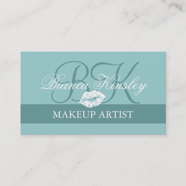 Blue Makeup Artist Monograms Business Cards (Front)