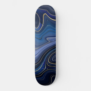 Blue Malachite Golden Accents Luxury Chic Gemstone Skateboard